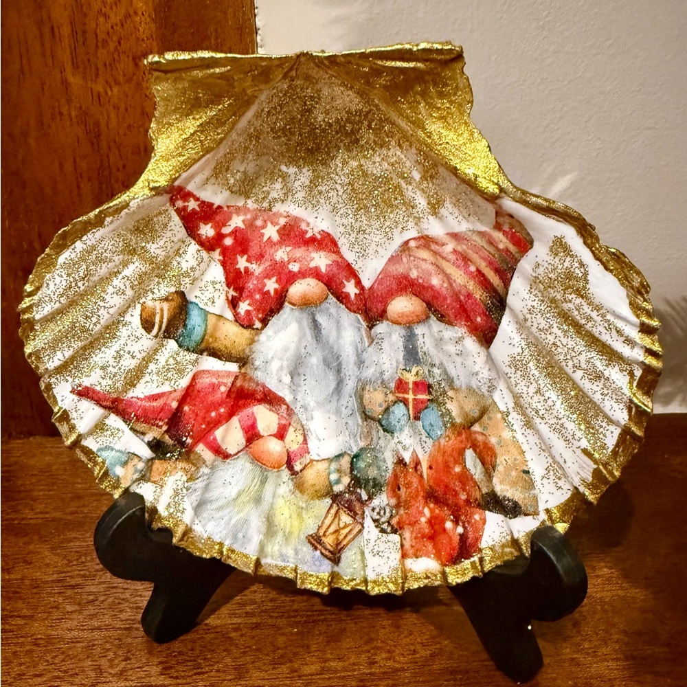 Festive Gnome & Santa handmade Seashell Decor